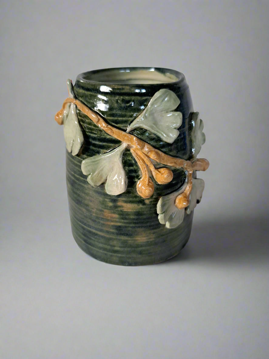 Green & White Ginkgo Vase