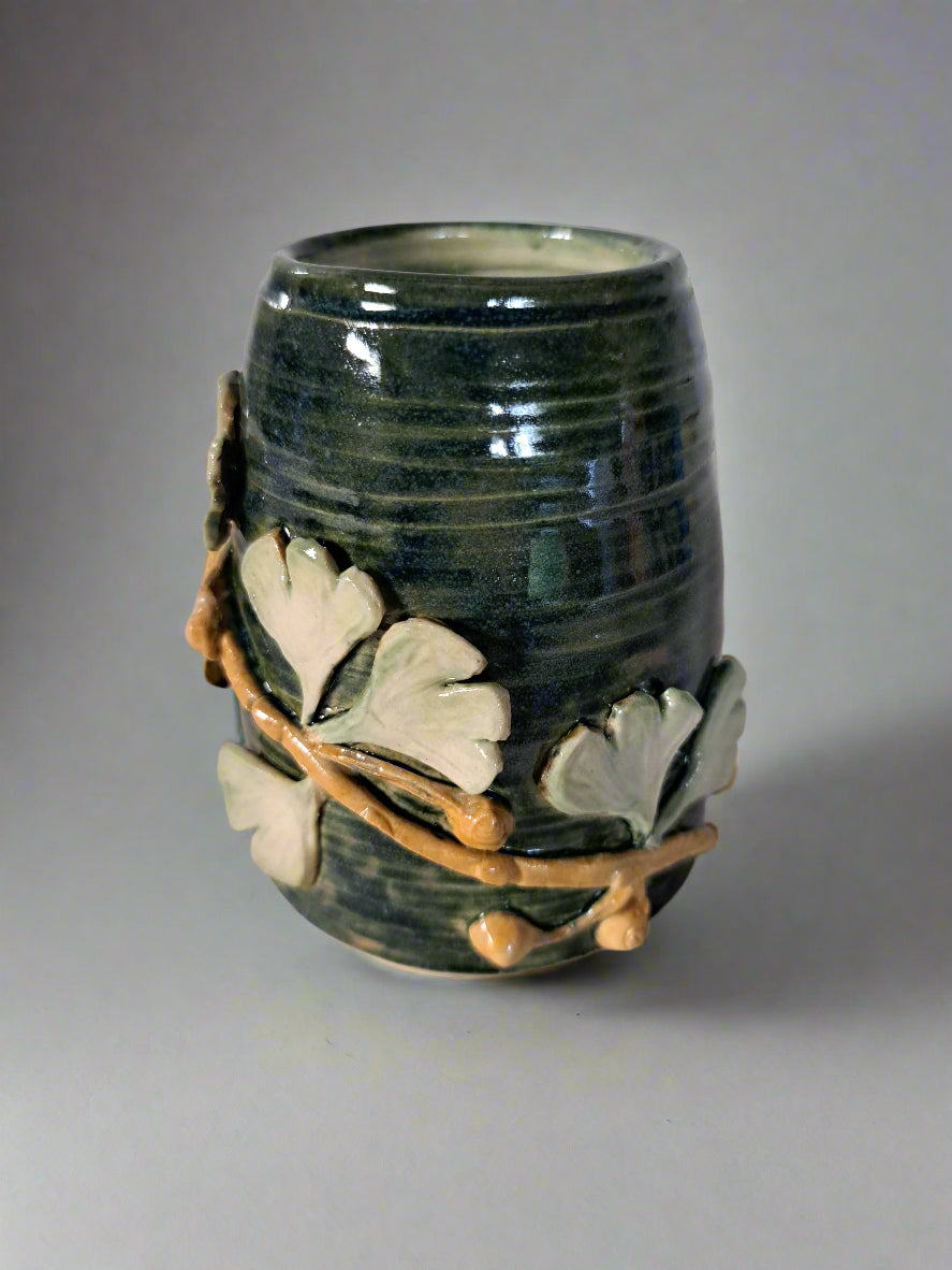 Green & White Ginkgo Vase