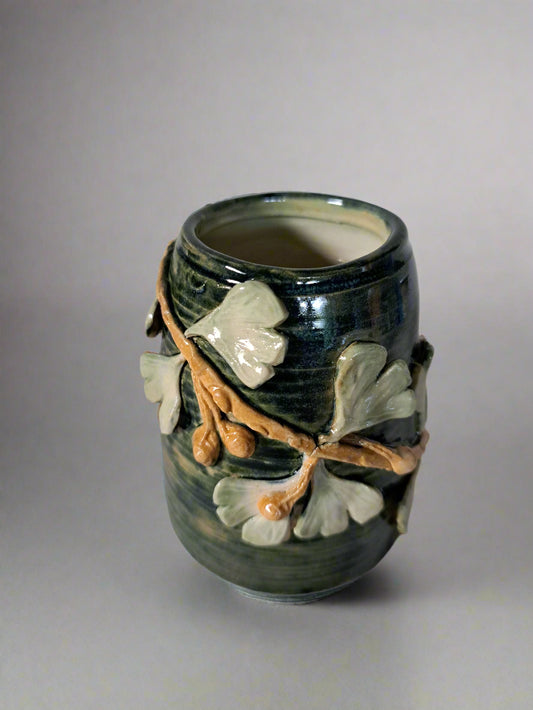 Green & White Ginkgo Vase
